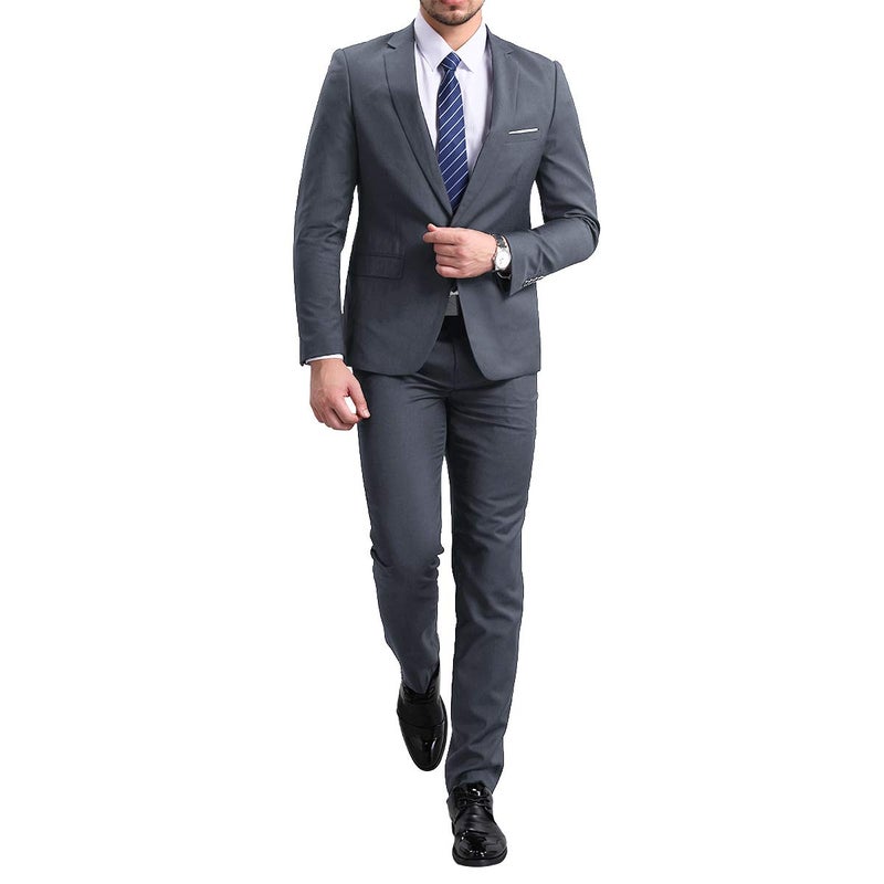YFFUSHI Slim Fit 2 Piece Suit For Men One Button Casual/Formal/Wedding Tuxedo,Grey,Medium - Image 4